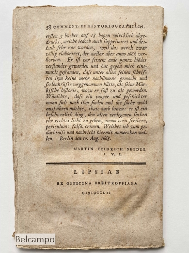 Commentationes Historico-Literariae Qvarvm Prior Consilivm Friderici Wilhelmi M